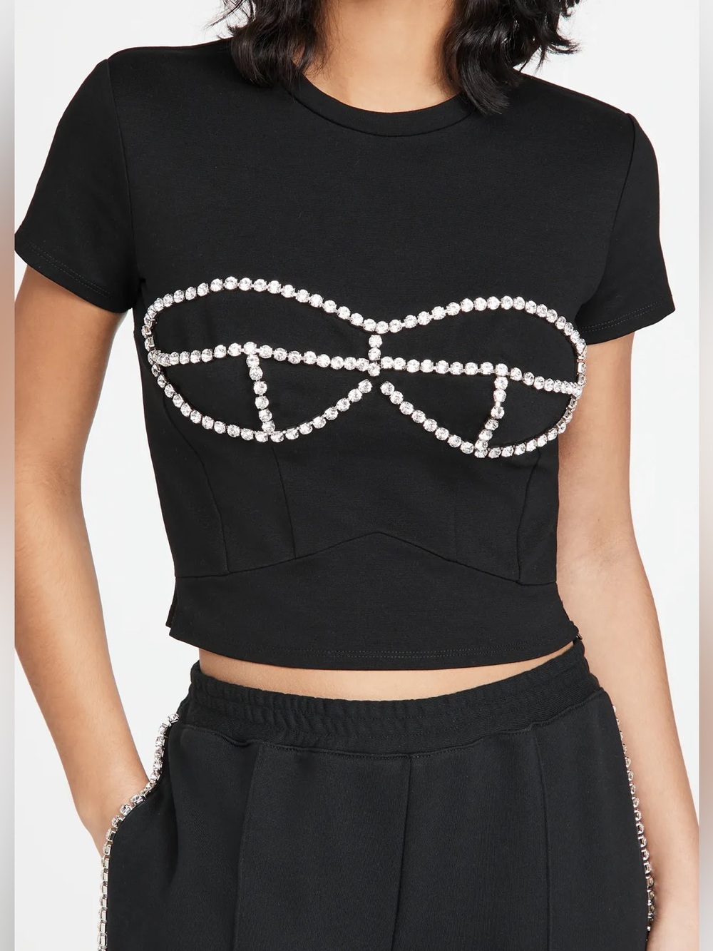 AREA CRYSTAL BUSTIER CUP T-SHIRT Crop Tee Black